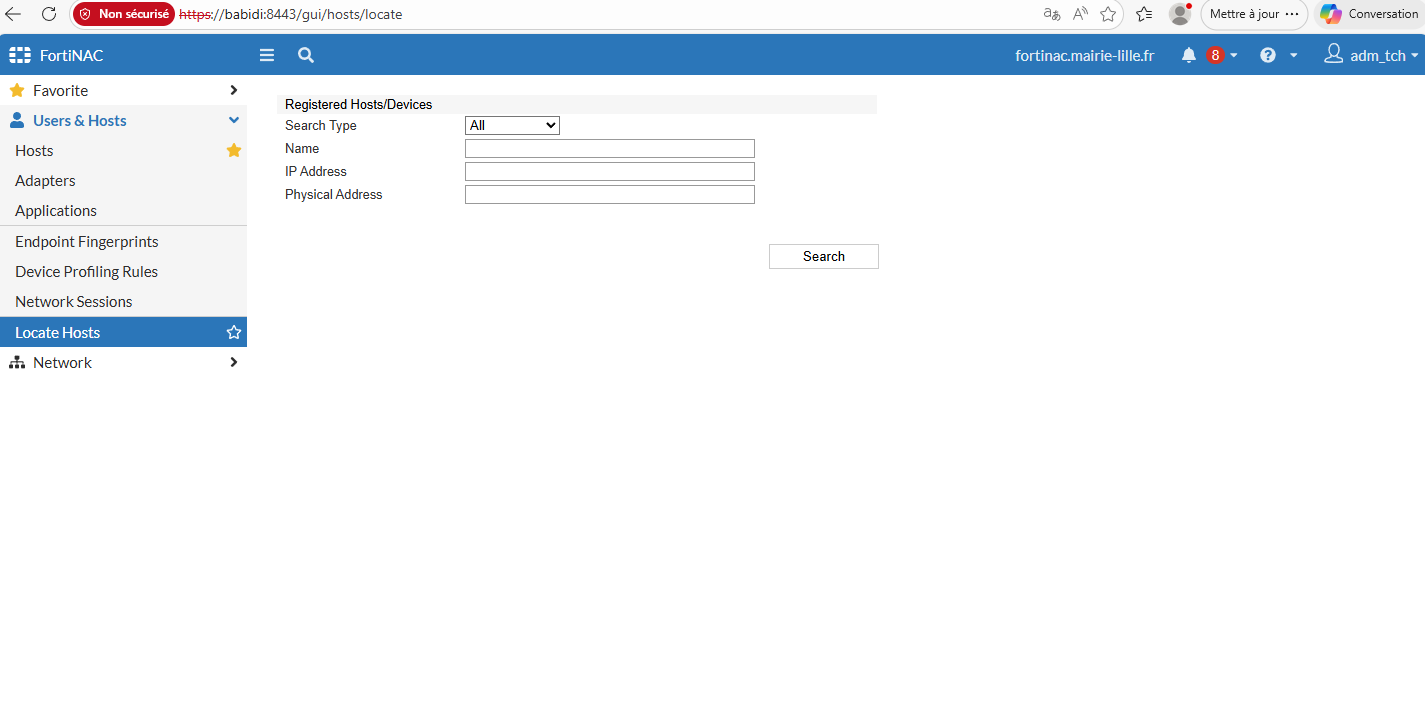 FortiNAC Locate Hosts